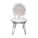 Chaise ronde blanche metal et jute annees 50-60 39x39x74cm assise 35cm inde