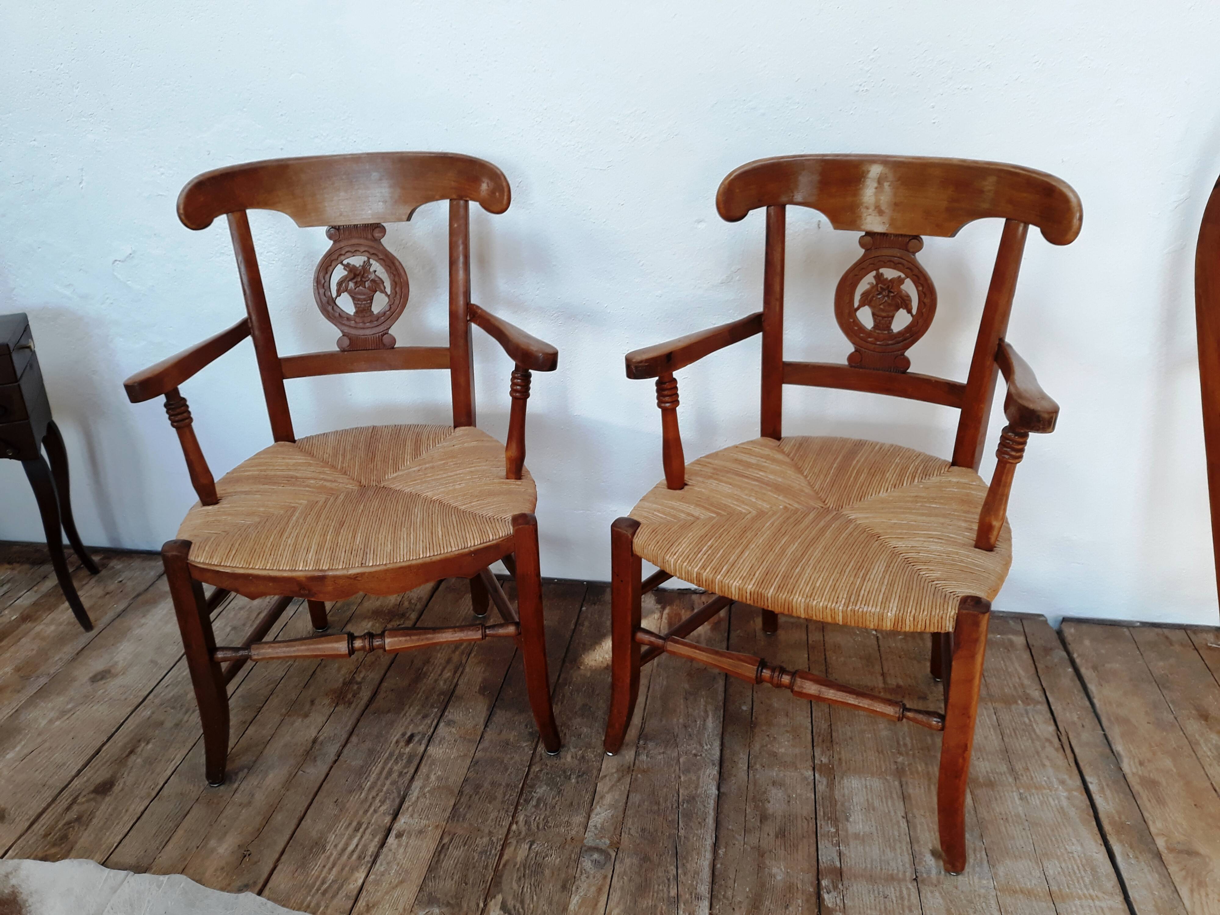 Pair of armchairs paillé and wood style Directoire