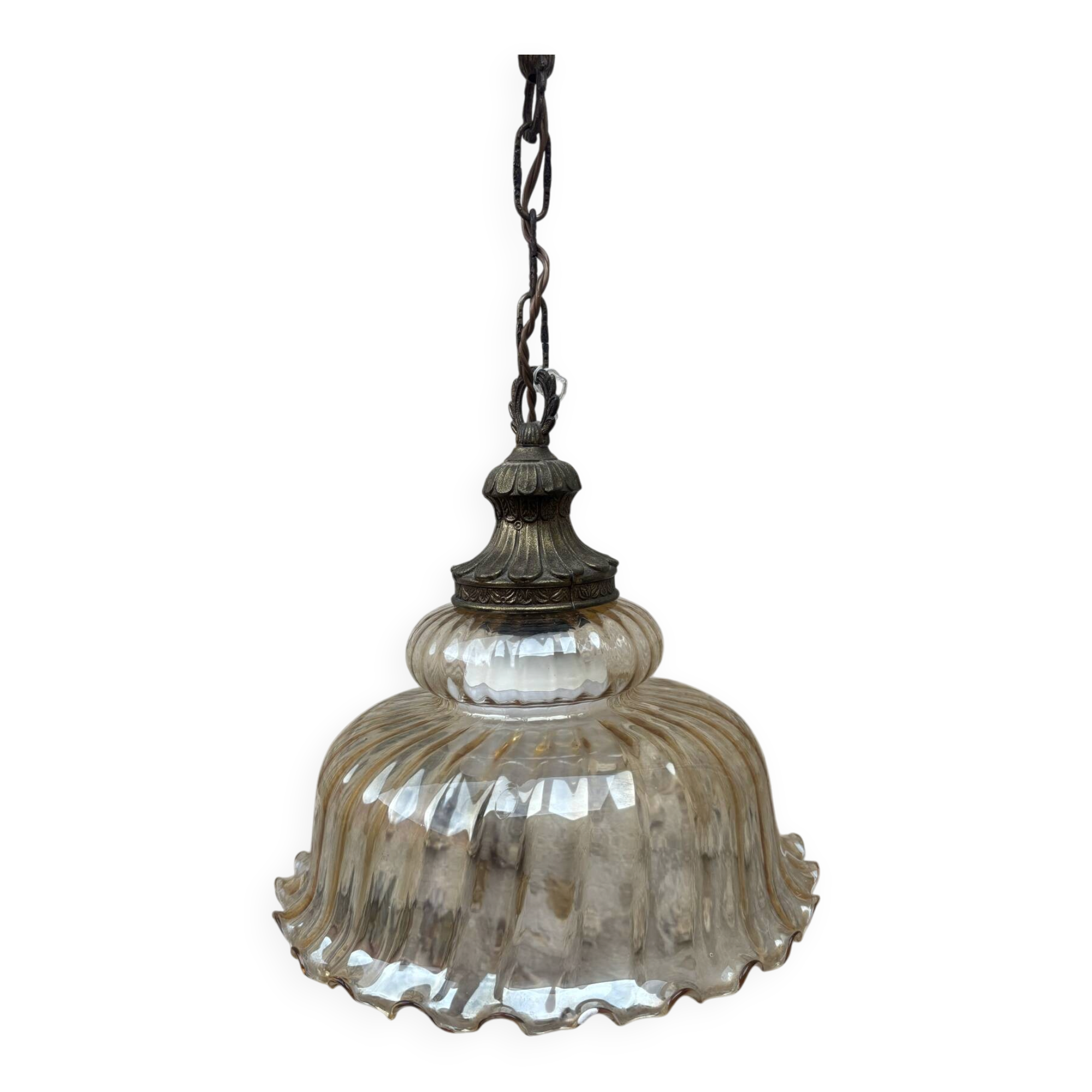 1970s Vintage Amber Glass Pendant Light
