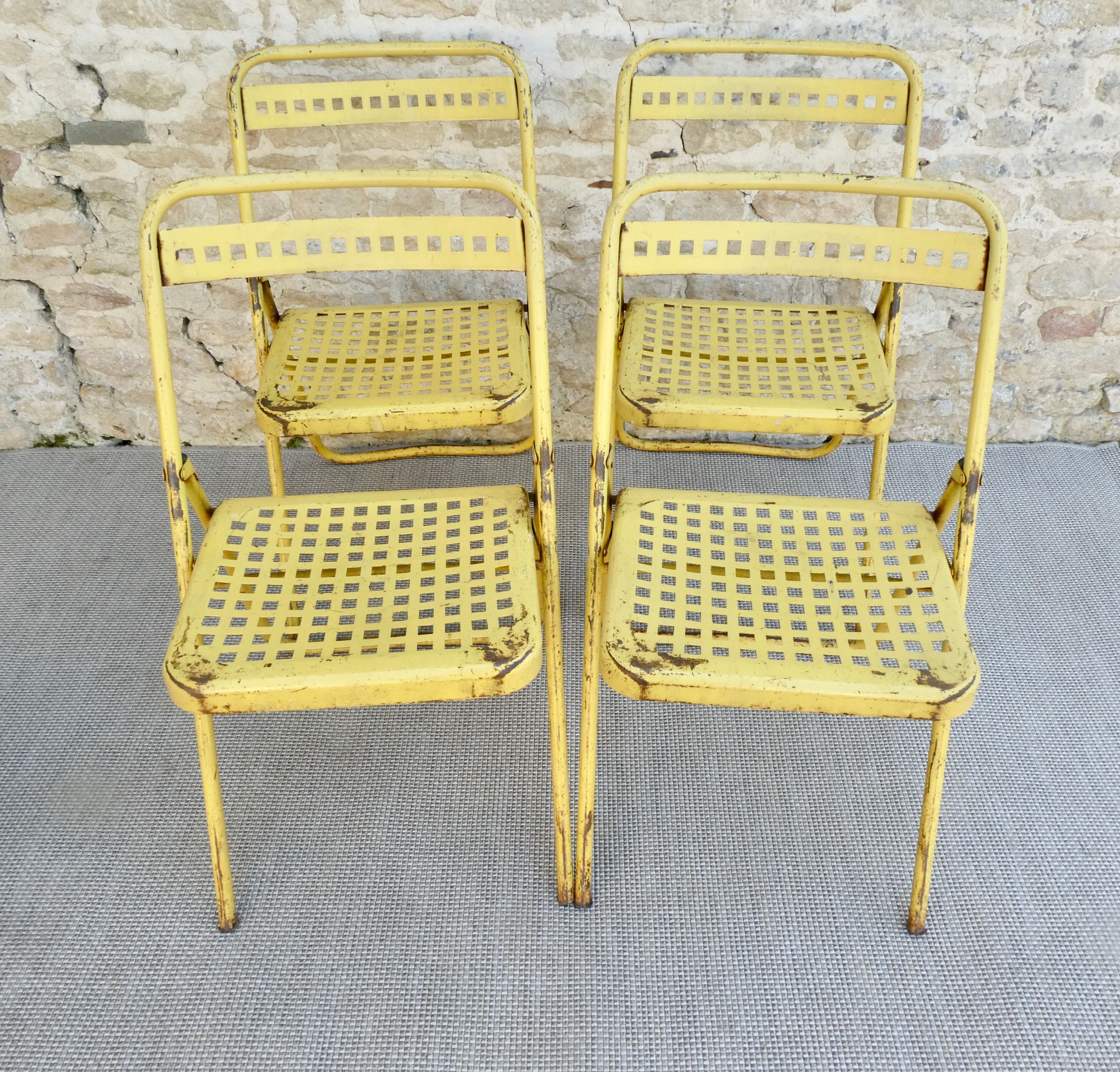 4 folding chairs in Plichaise metal from the Souvignet brand, 60s