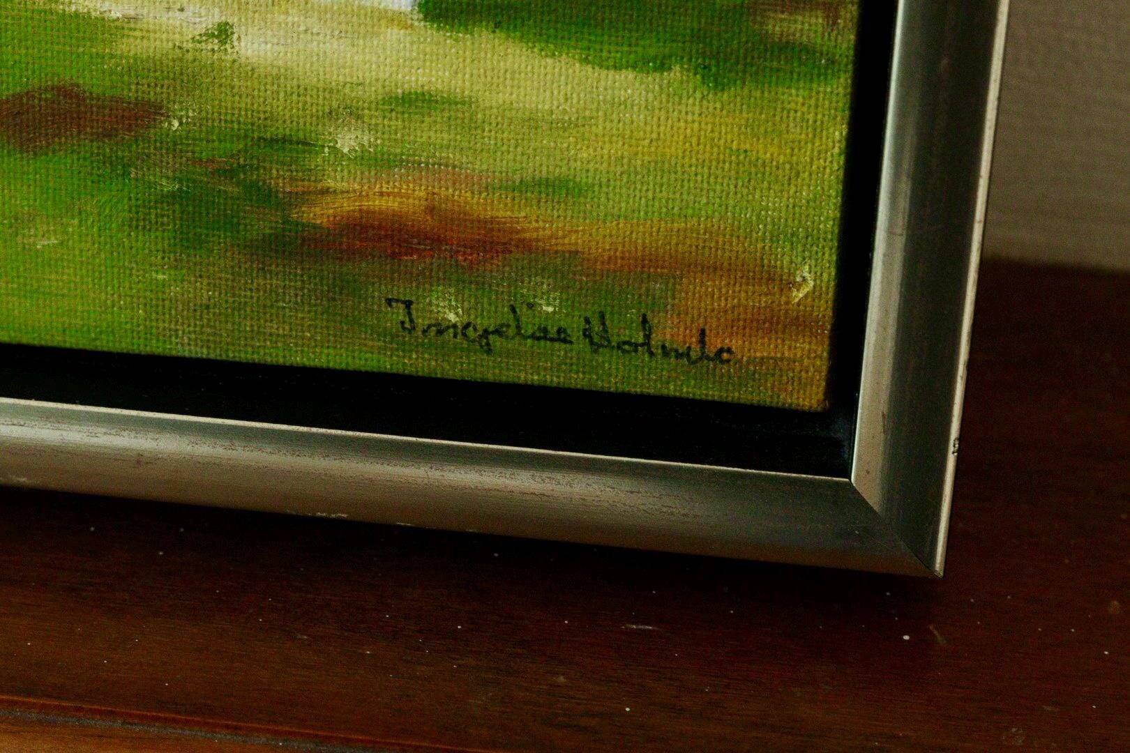 Original Swedish oil on canvas from the mid-century "Houses" - Vintage and framed