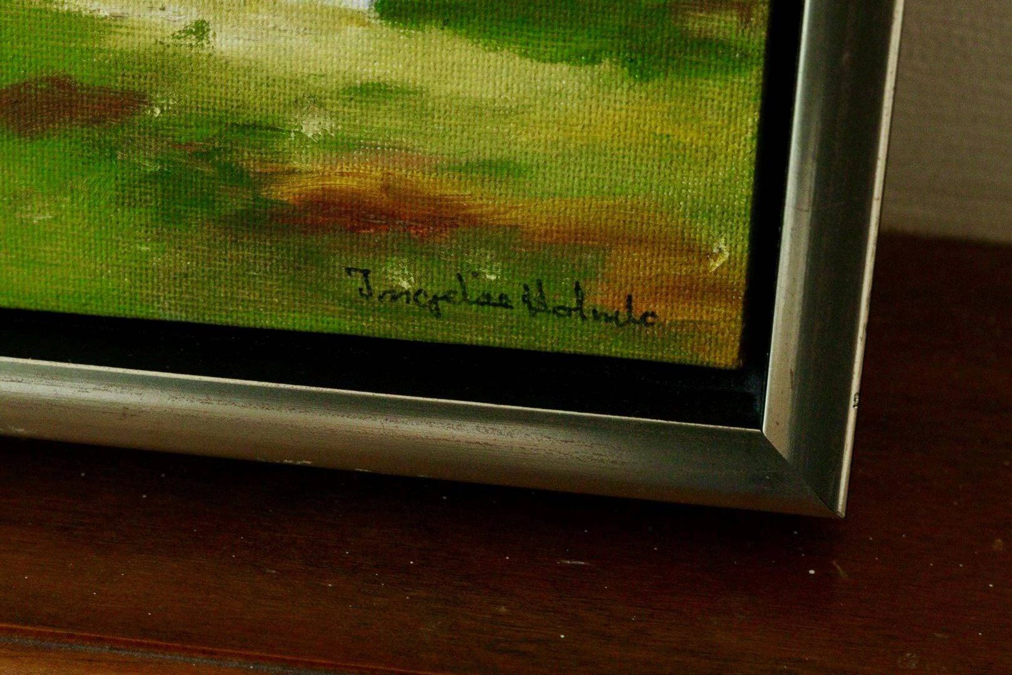 Original Swedish oil on canvas from the mid-century "Houses" - Vintage and framed