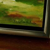 Original Swedish oil on canvas from the mid-century "Houses" - Vintage and framed