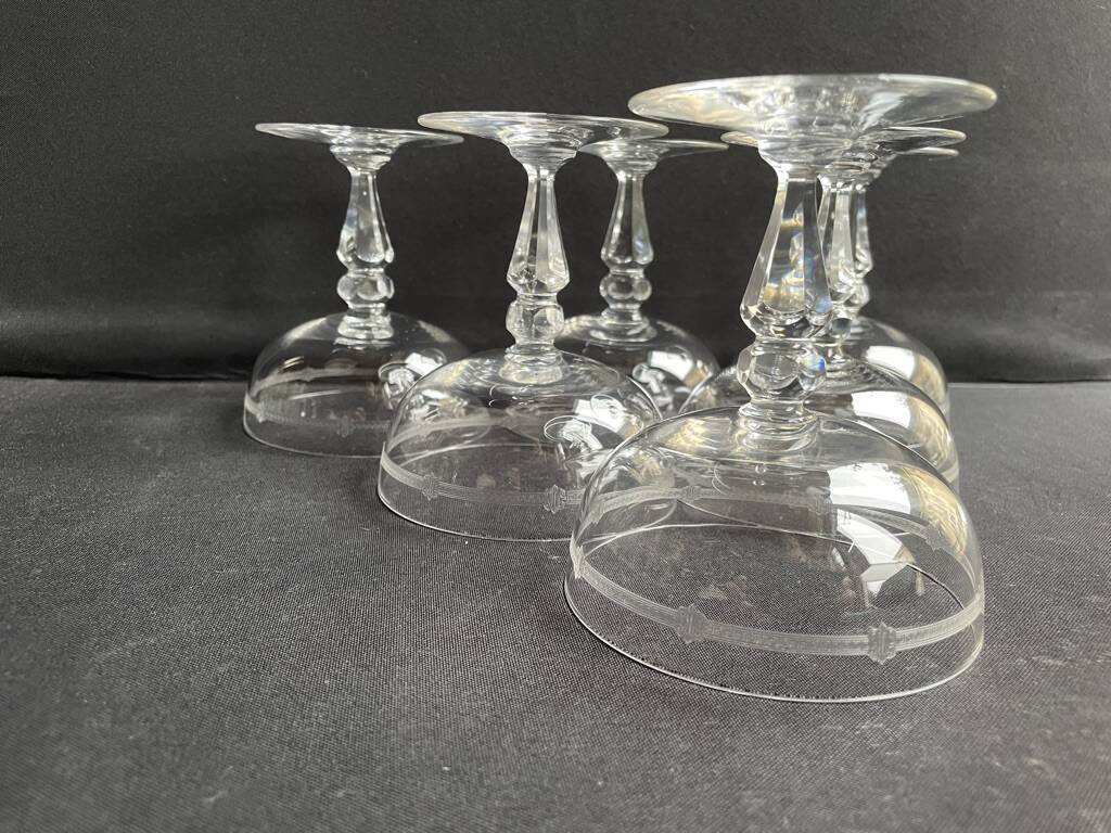 6 champagne glasses in light blown, cut and guilloché crystal