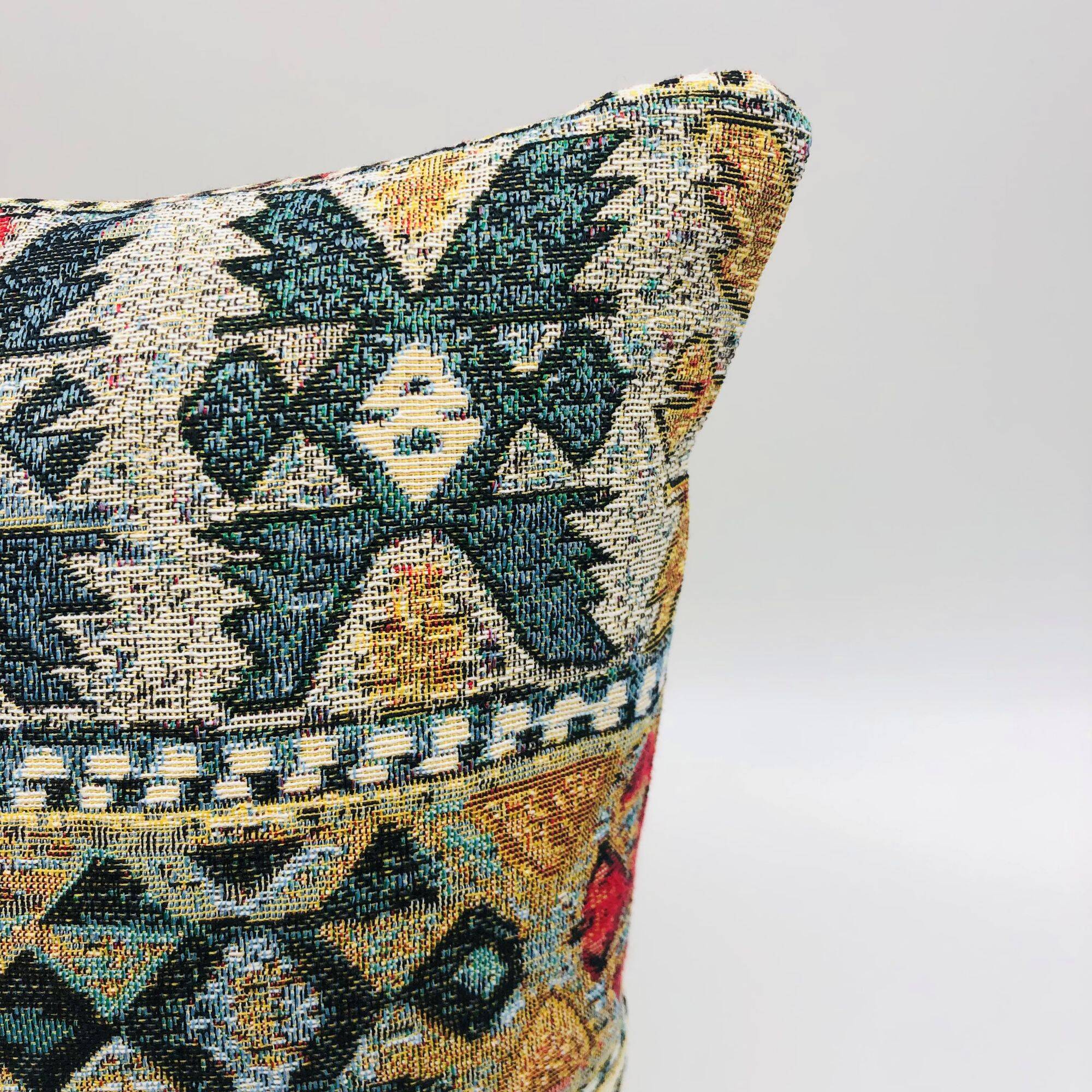 Square cushion, cover and insert, Gobelin fabric, ethnic.
