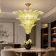 Mid-Century Murano Glass Palmette Chandelier in Green and Clear Glass, Ital