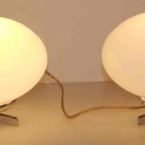 Pair of 60s wall lights in metal and opaline