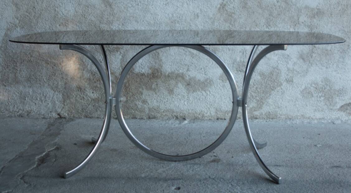 Vintage Italian glass and metal table 1970