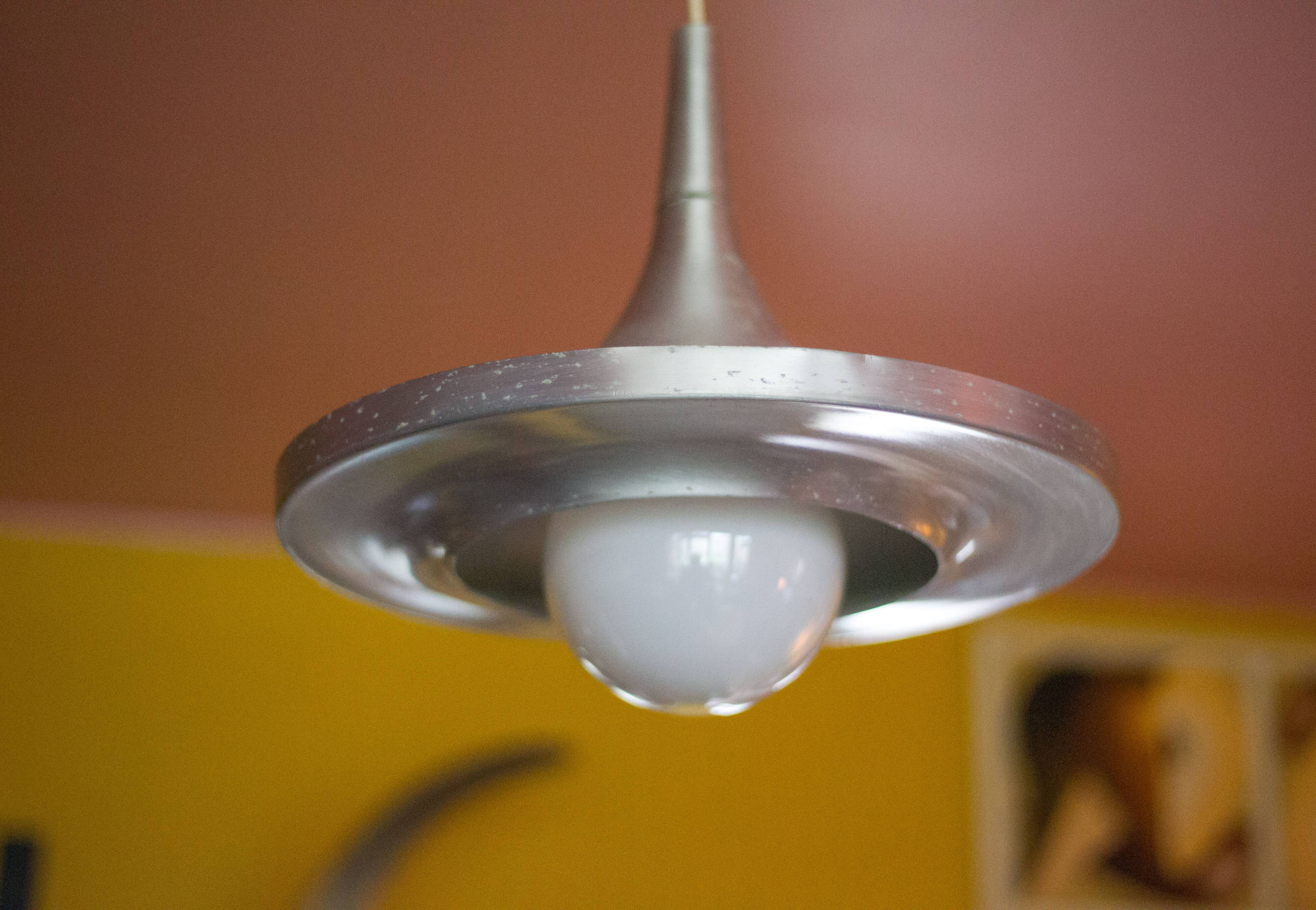 Space Age aluminum suspension, saucer suspension, vintage ceiling lamp, ceiling lamp
