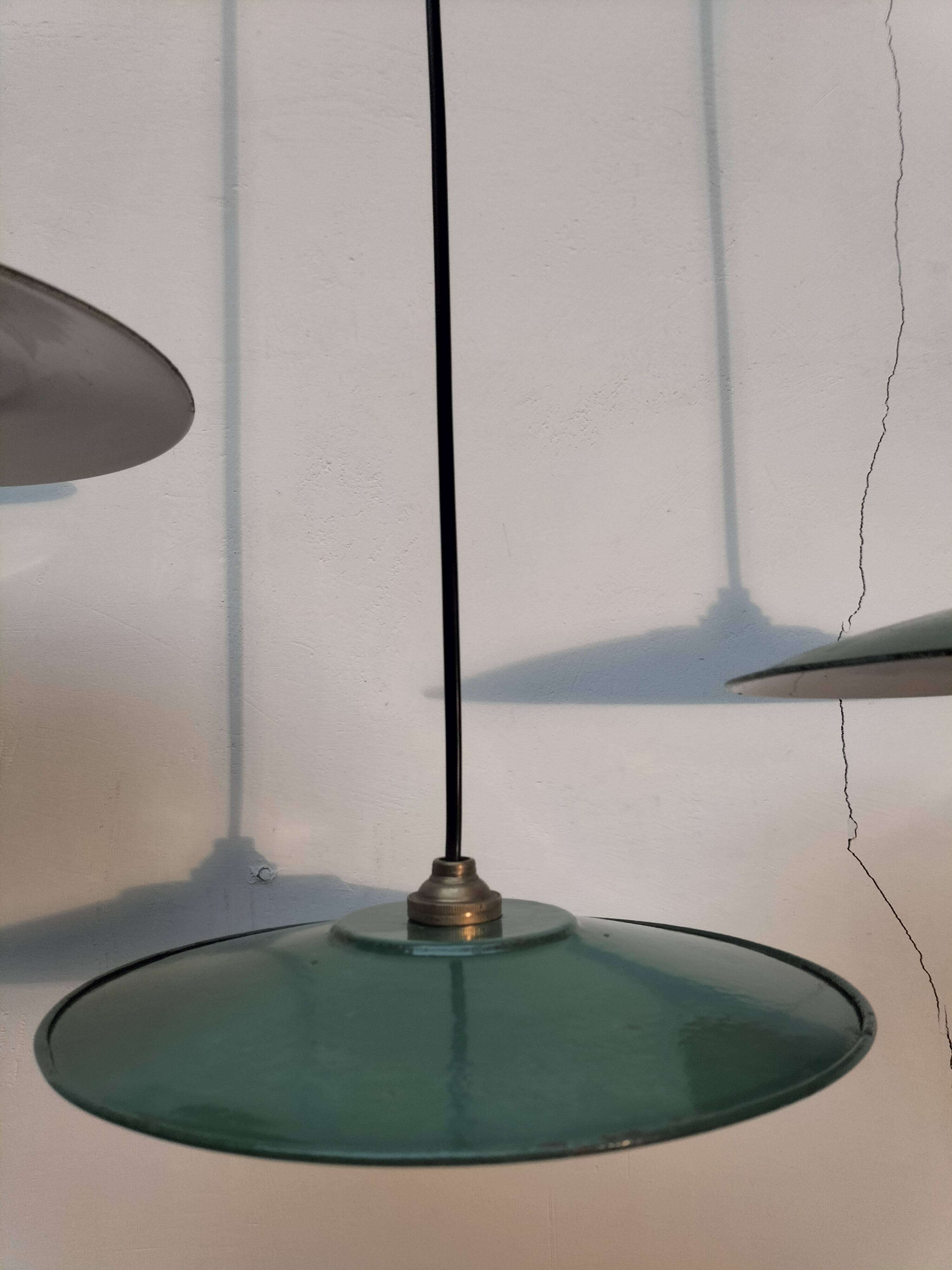 Set of 3 enameled sheet metal pendants