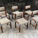 6 vintage chairs in wood, metal and fabric