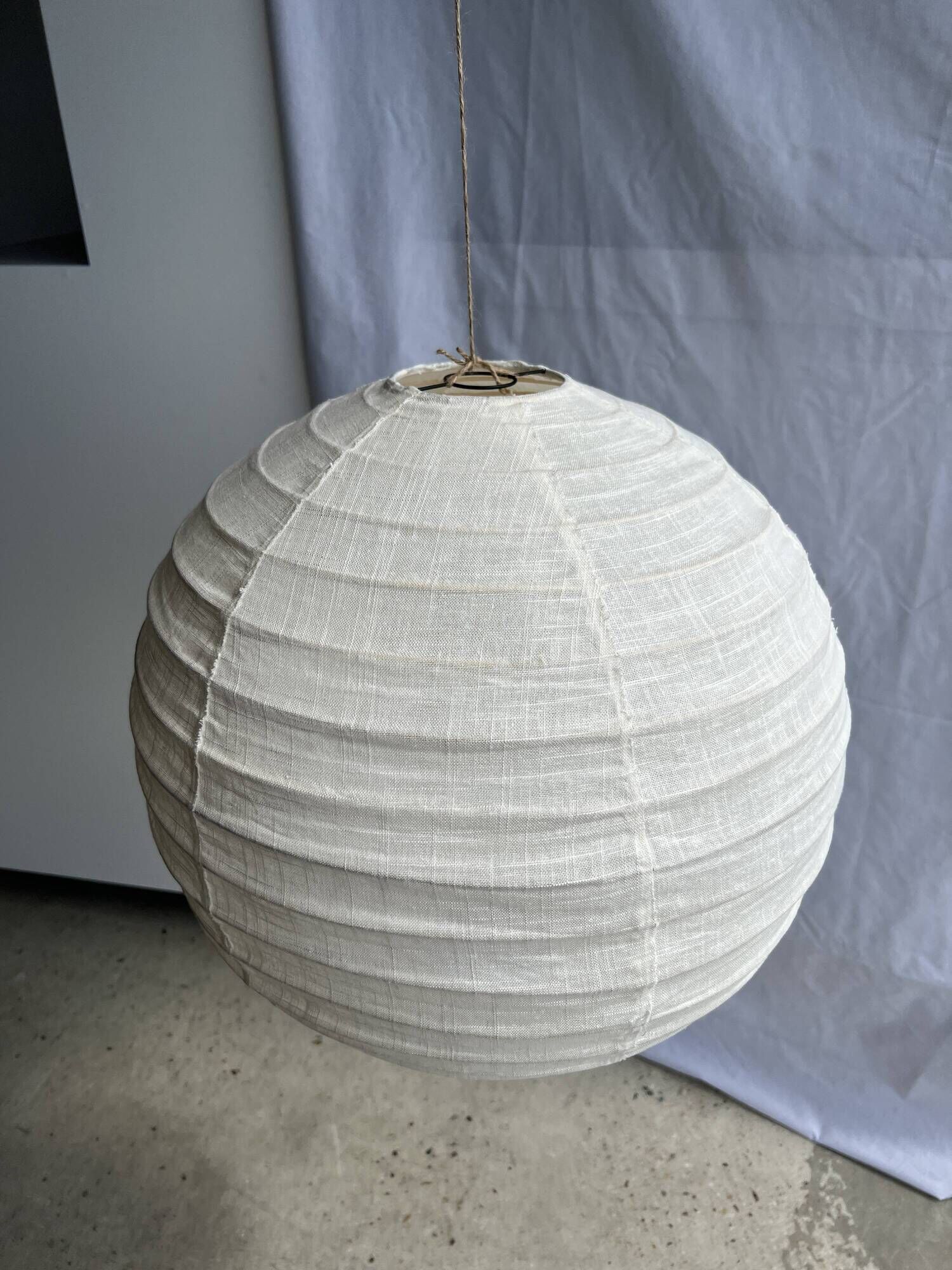 Hanging lamp in rattan and round japanese natural linen d:50