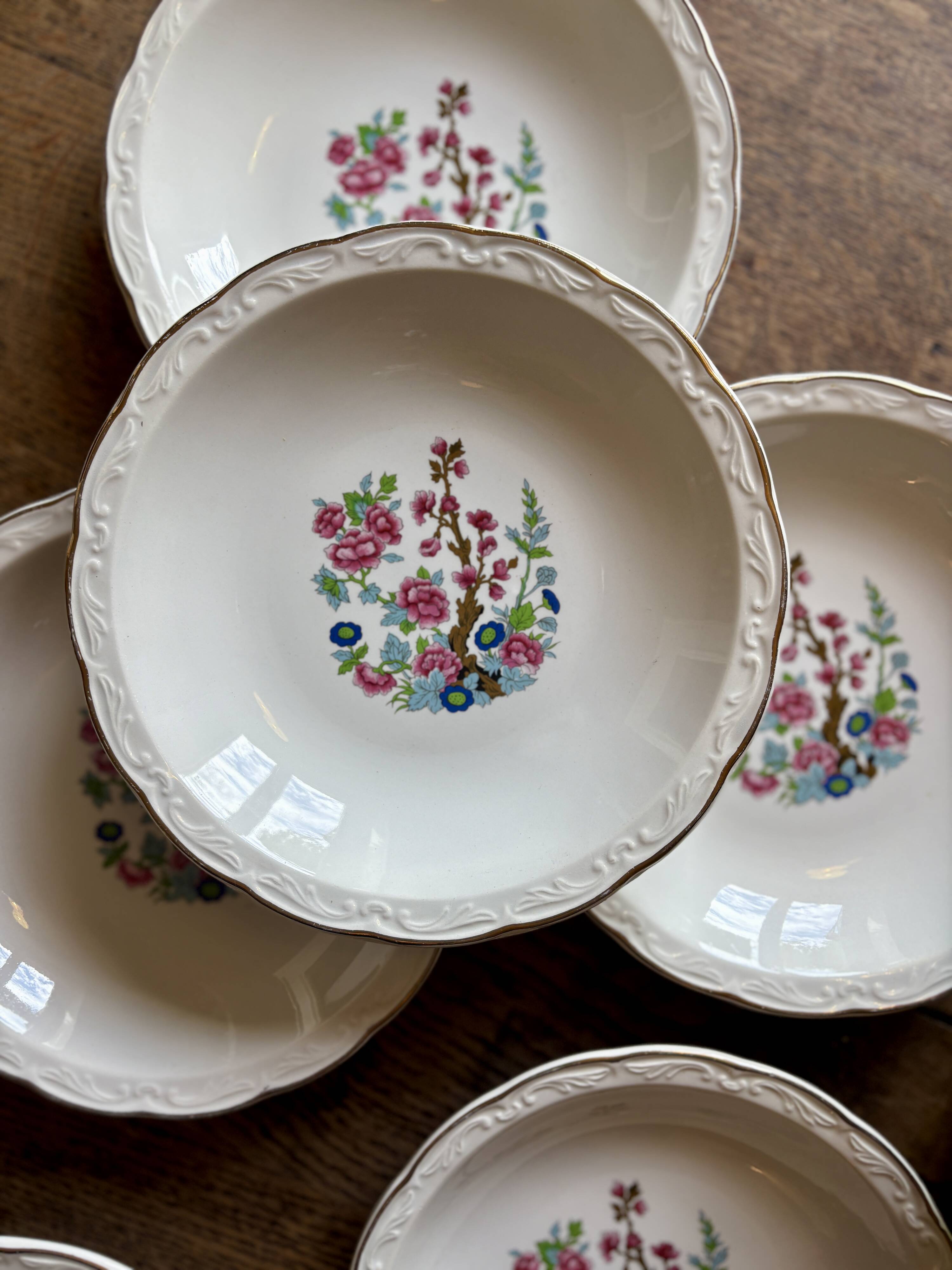 Set of 6 vintage soup plates, "Indian Tree" pattern by Digoin