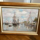 Signed framed painting Oil on canvas “Honfleur” dimensions: height -49cm- width -63 cm-