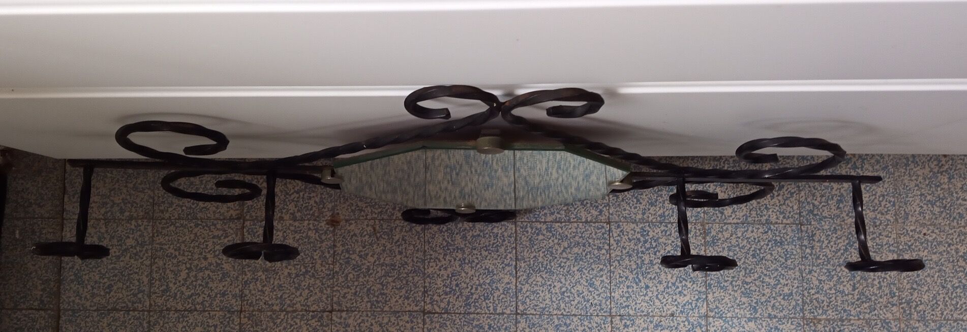 Wall coat rack in wrought iron and mirror 1950