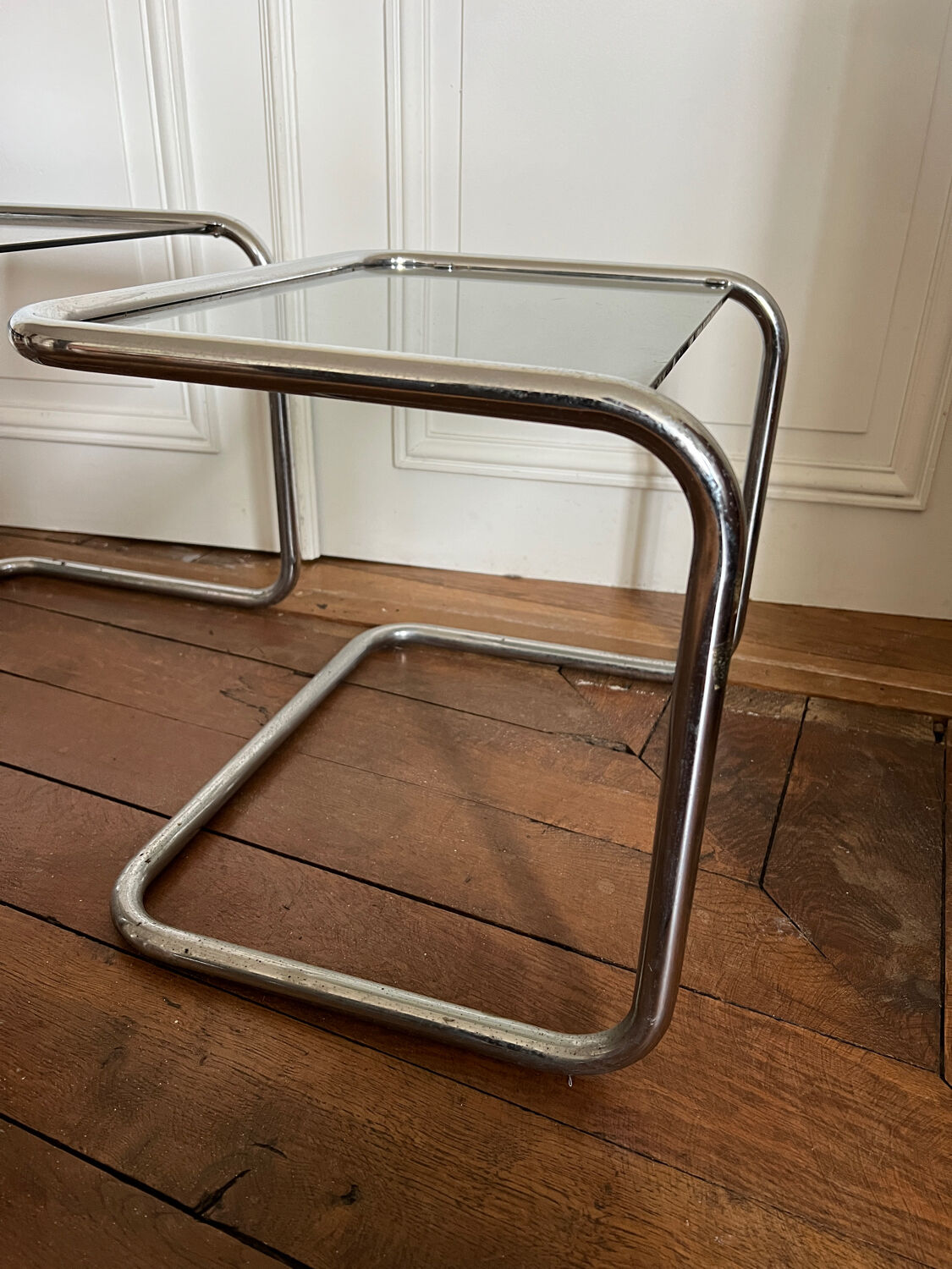 Nesting tables metal and smoked glass 70s