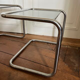 Nesting tables metal and smoked glass 70s