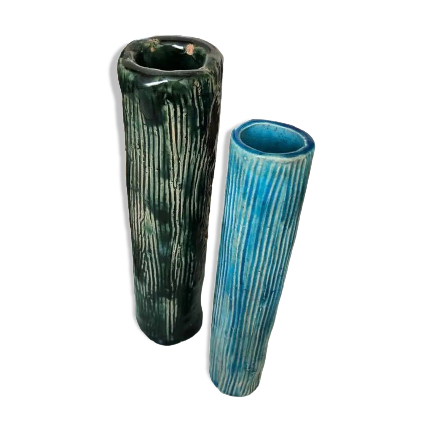 Two enameled tubular vases