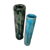 Two enameled tubular vases