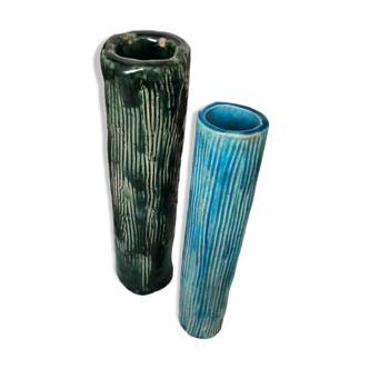 Deux vases tubulaires émaillés