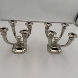 Art Deco French Nickeled Bronze Candlesticks by J. Leleu, 1930, Set of 2