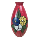 Vintage red glass vase – hand-painted floral decoration – signed Ar