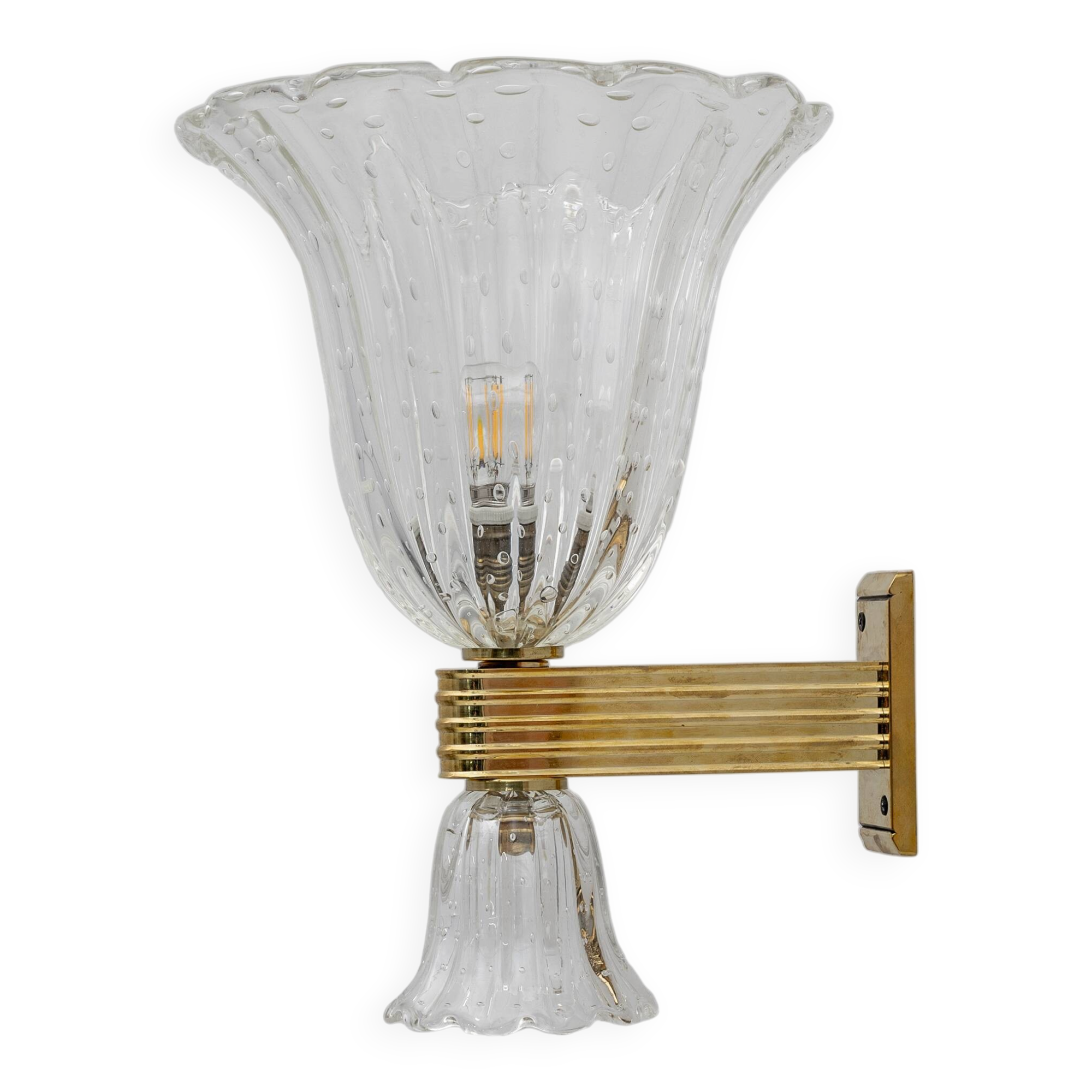 Barovier & Toso Art Deco Style Brass and Murano Glass Sconce