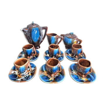 Art Deco coffee service Vallauris cobalt blue flambe glaze – 15 pieces