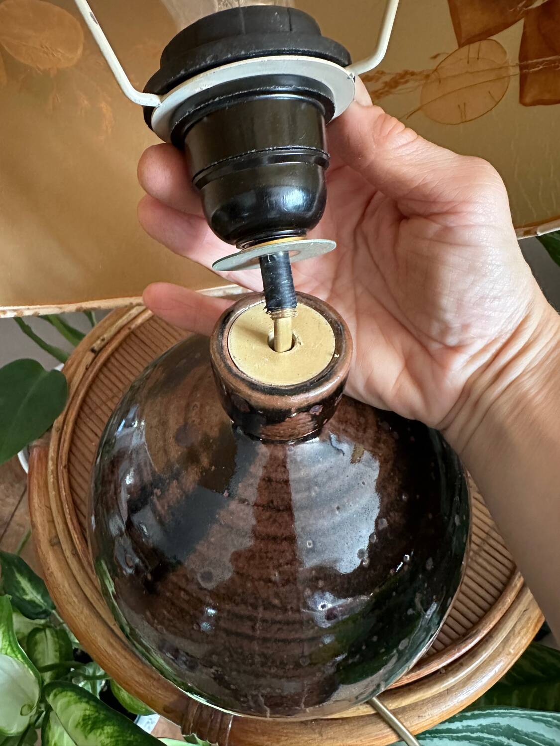 Sandstone ball lamp by Guy Baudat, vintage ceramic