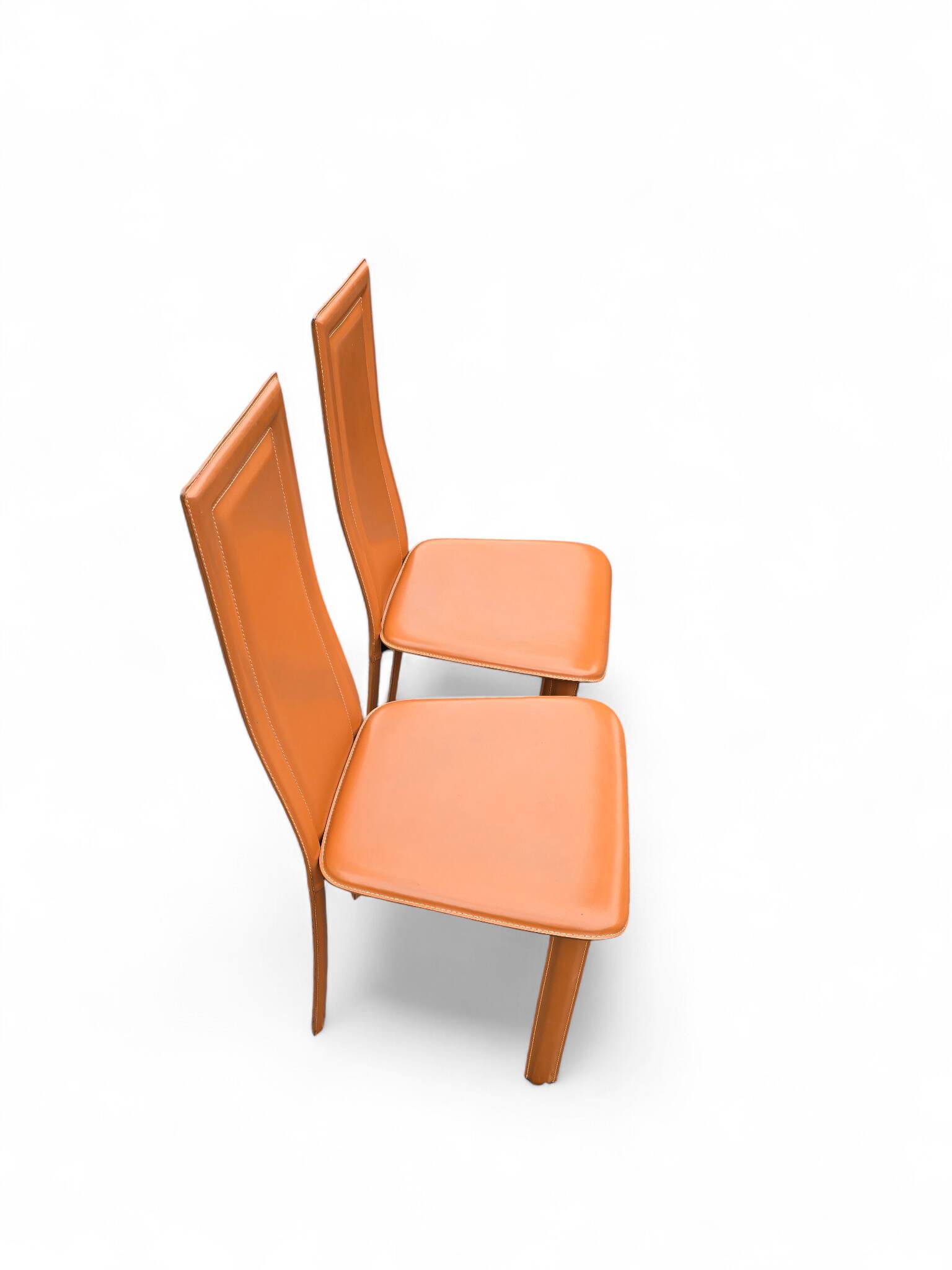 Set of 2 brown leather chairs