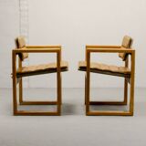 Set of Camel Leather Cubic Pinewood Side Chairs by Ate van Apeldoorn 1970s