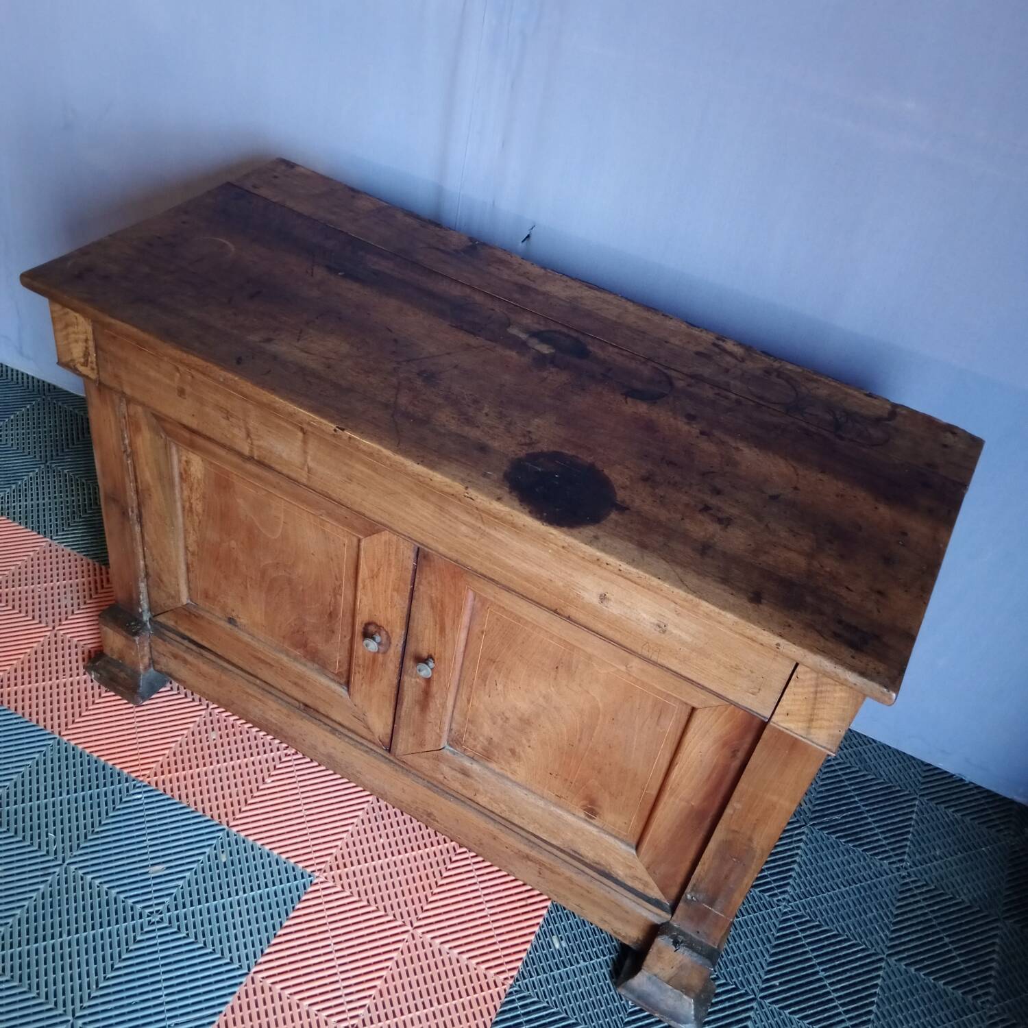 Two-door sideboard, walnut sideboard, antique sideboard.