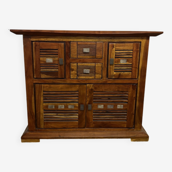 Buffet en bois d'acacia massif 4 portes, 2 tiroirs