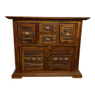 Buffet en bois d'acacia massif 4 portes, 2 tiroirs