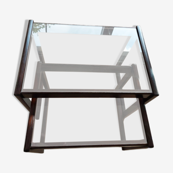 Nesting table rectangle wood and smoked glass
