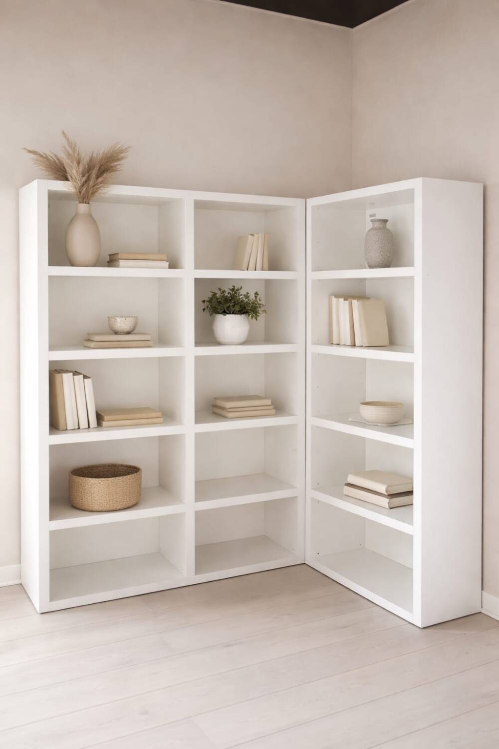 Gautier corner library – contemporary white lines