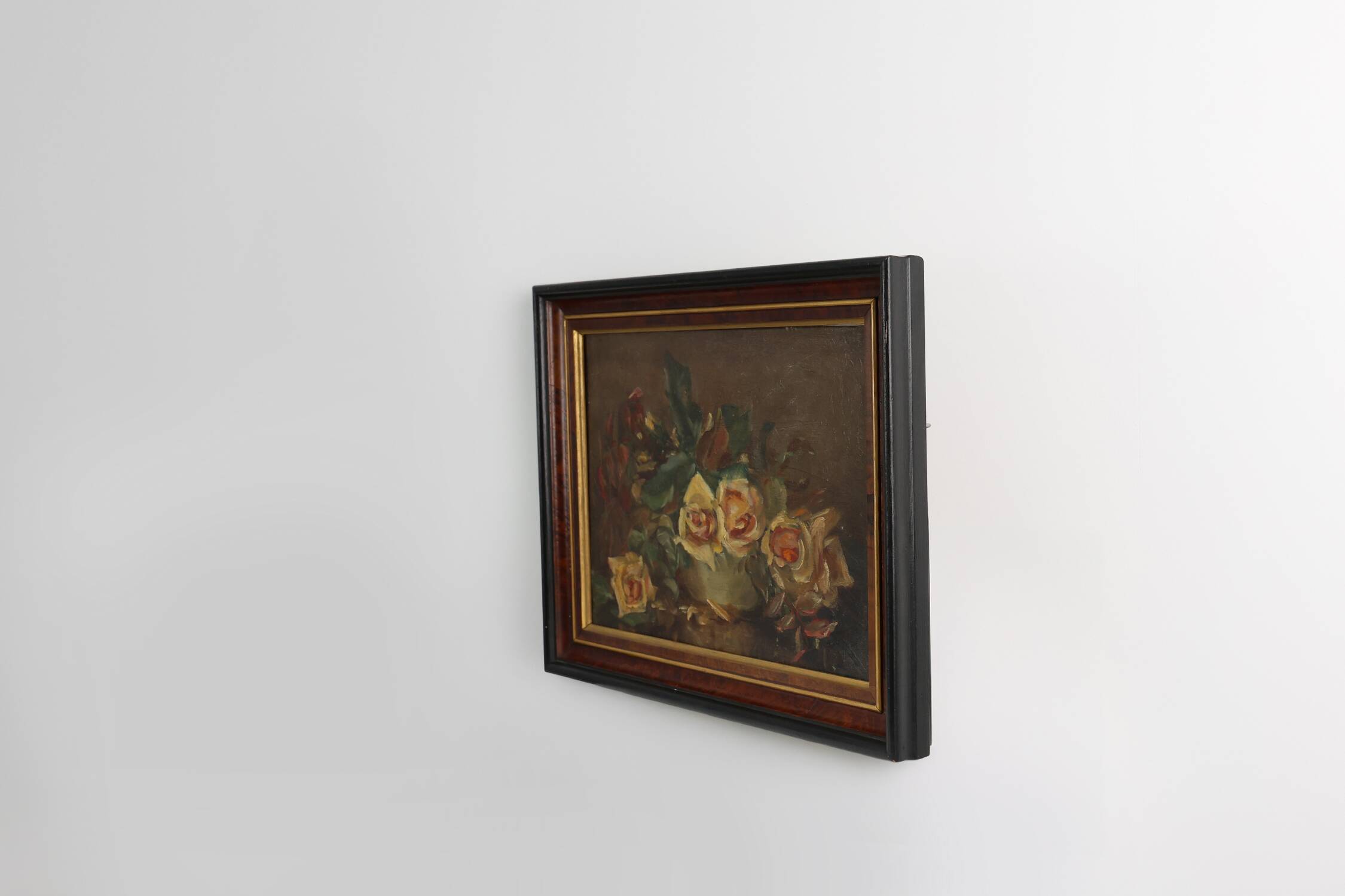 Vintage still life painting of a vase with flowers, France ca. 1940