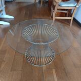 vintage 70s round designer coffee table with wire base