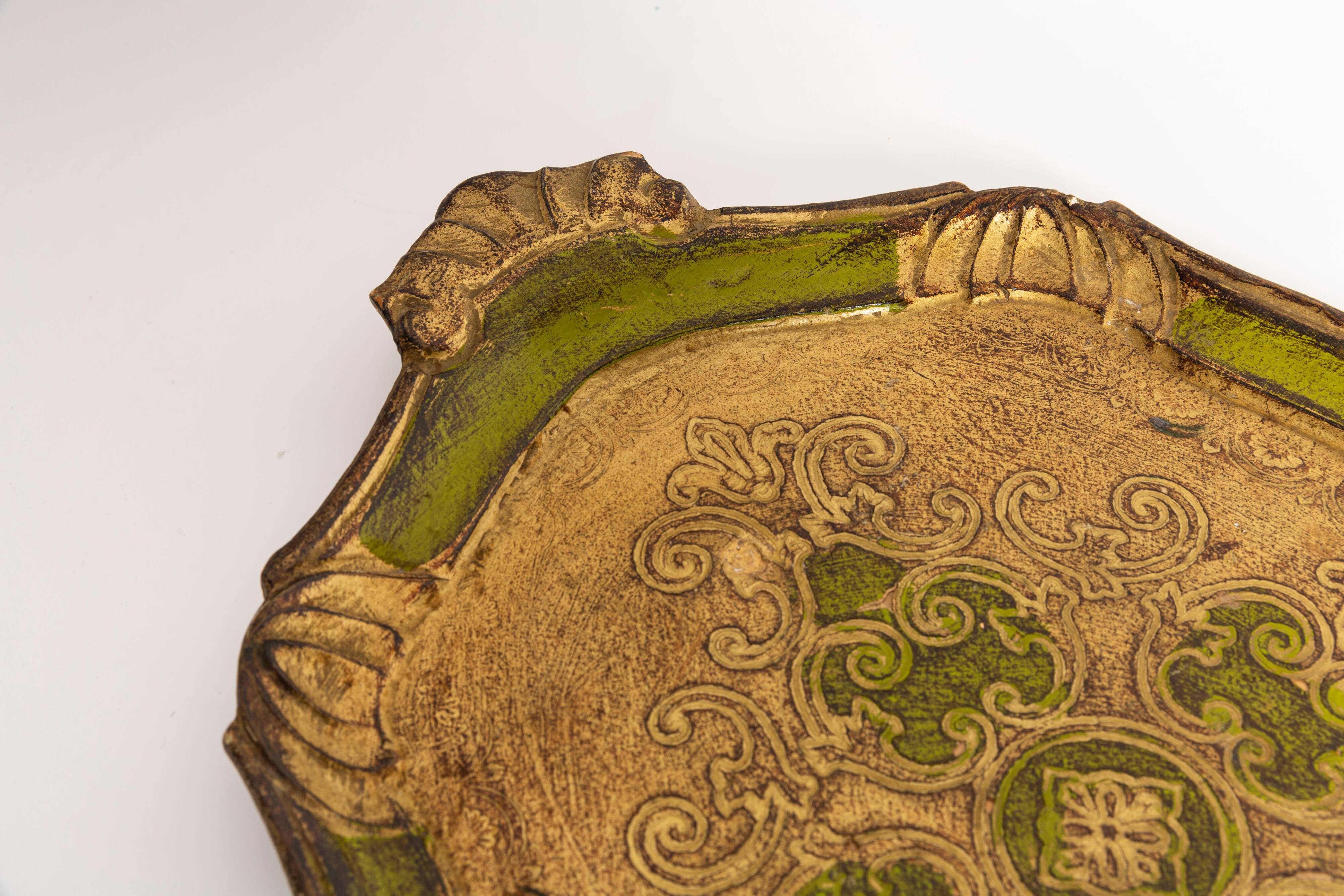 Vintage green wooden decorative plate, Italy, 1960s