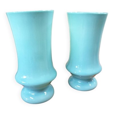 Paire de vases vintage en opaline bleue turquoise – Style Napoléon III / An