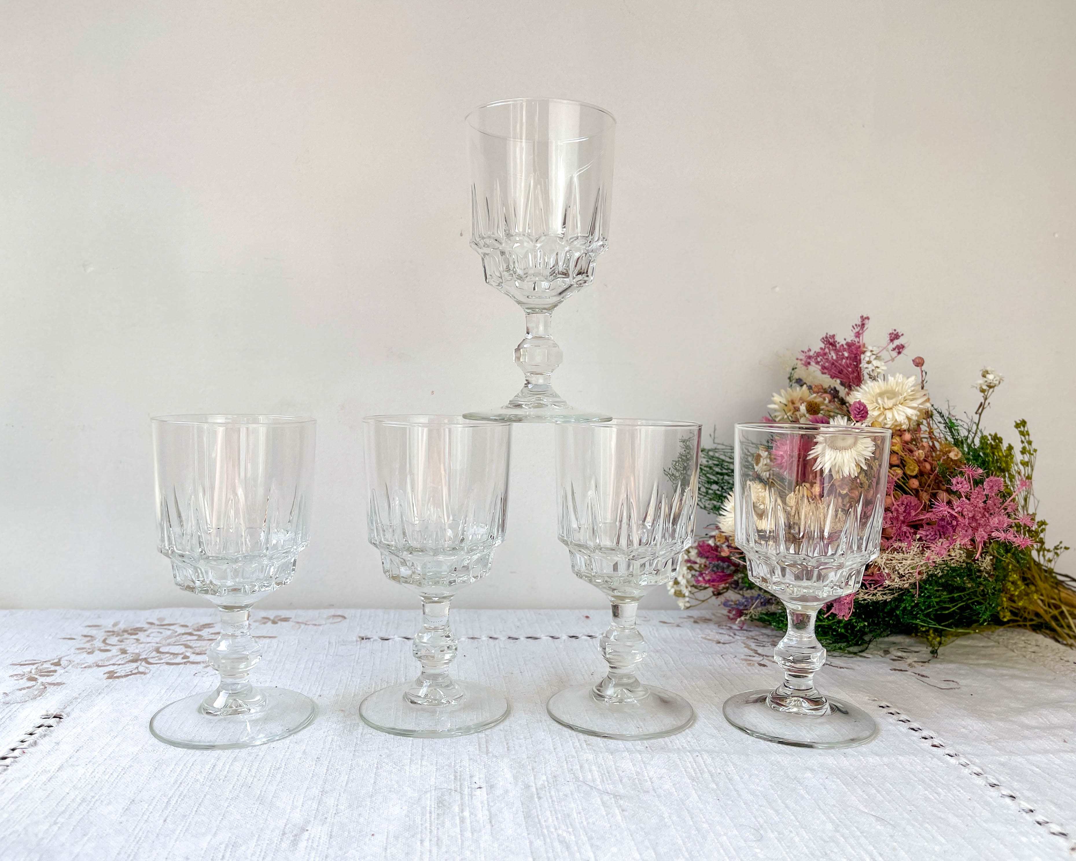 5 water glasses luminarc model lance, 1970 made in france