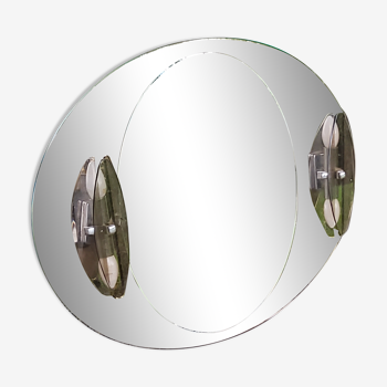 Oval mirror with 2 double tain sconces by Antonio Lupi from the 80s, 69x55 cm