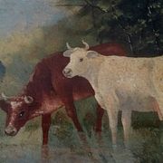 Table oil on panel cows late 19th early 20th century