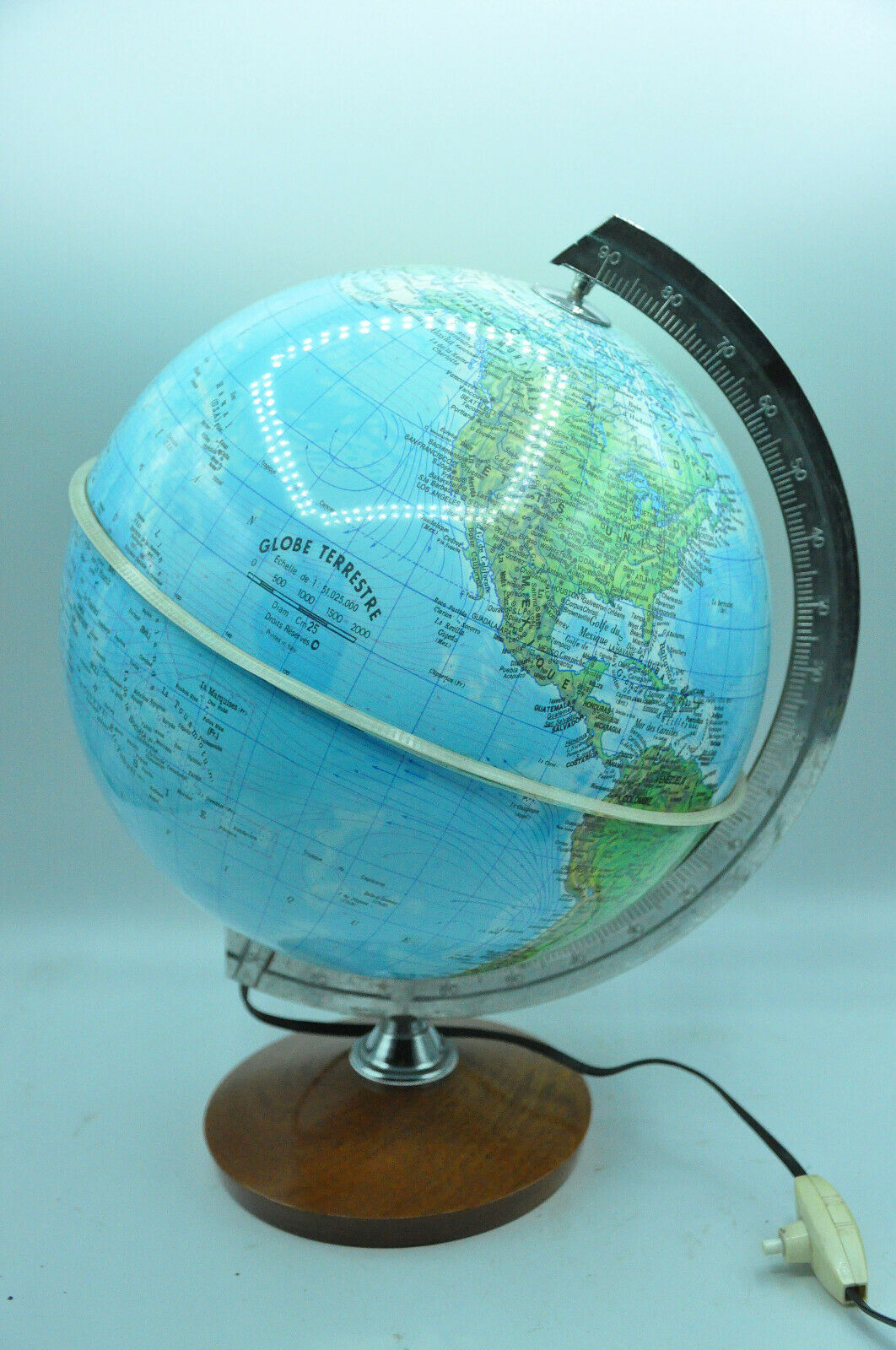 Globe earth world map bright wood wood chromed design vintage design