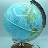 Globe earth world map bright wood wood chromed design vintage design