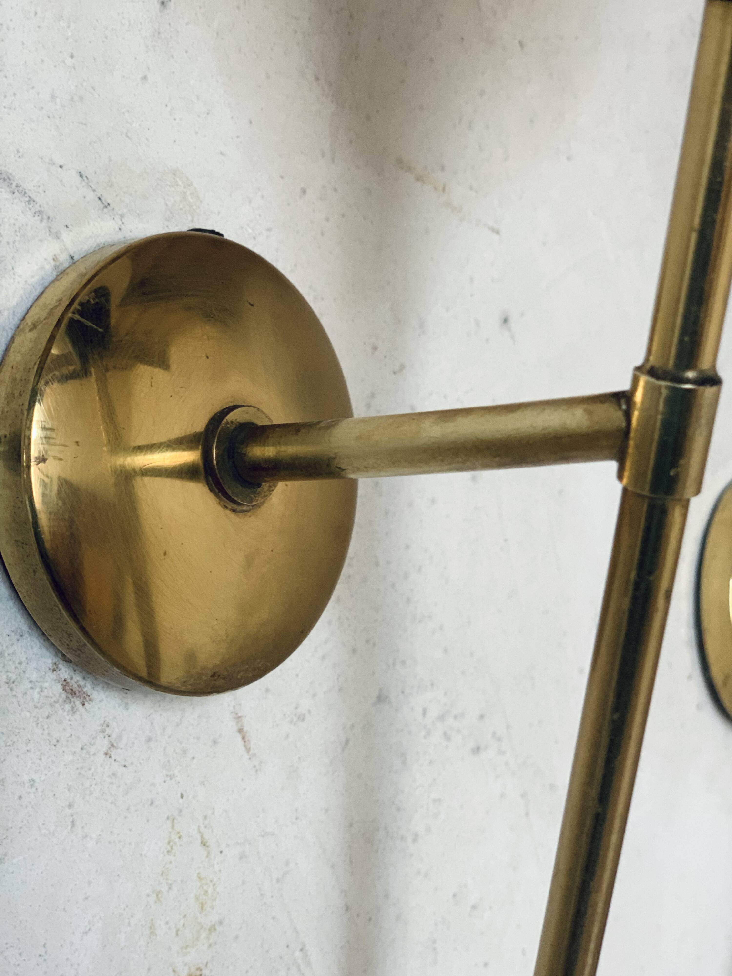 Pair of vintage brass and opaline wall lights