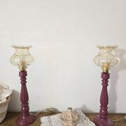 Vintage table lamps – Repainted glossy purple wooden bases + globes a