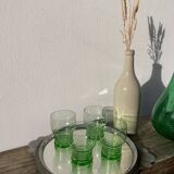 5 vintage green blown glass water glasses