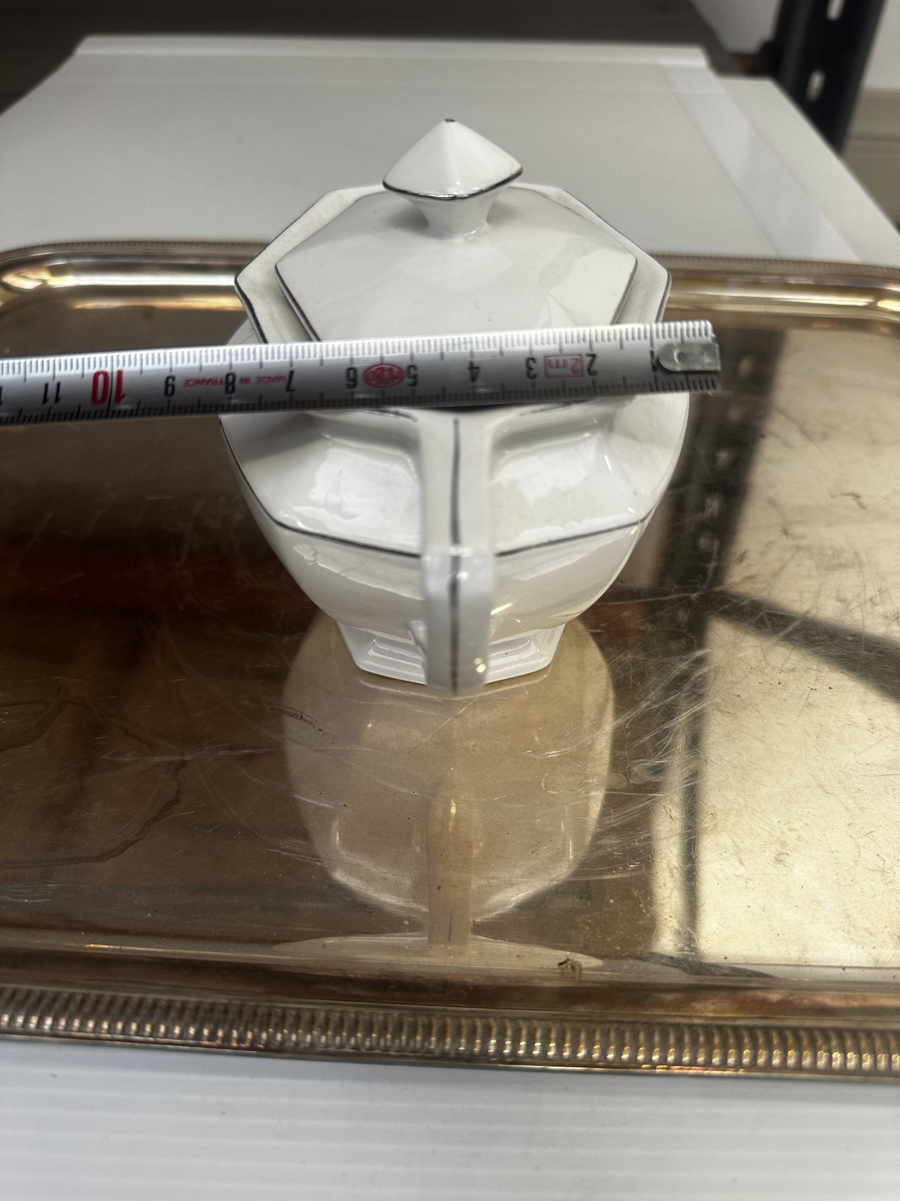 Art Deco sugar bowl circa 1930-40 Czechoslovakian porcelain - Silver trim