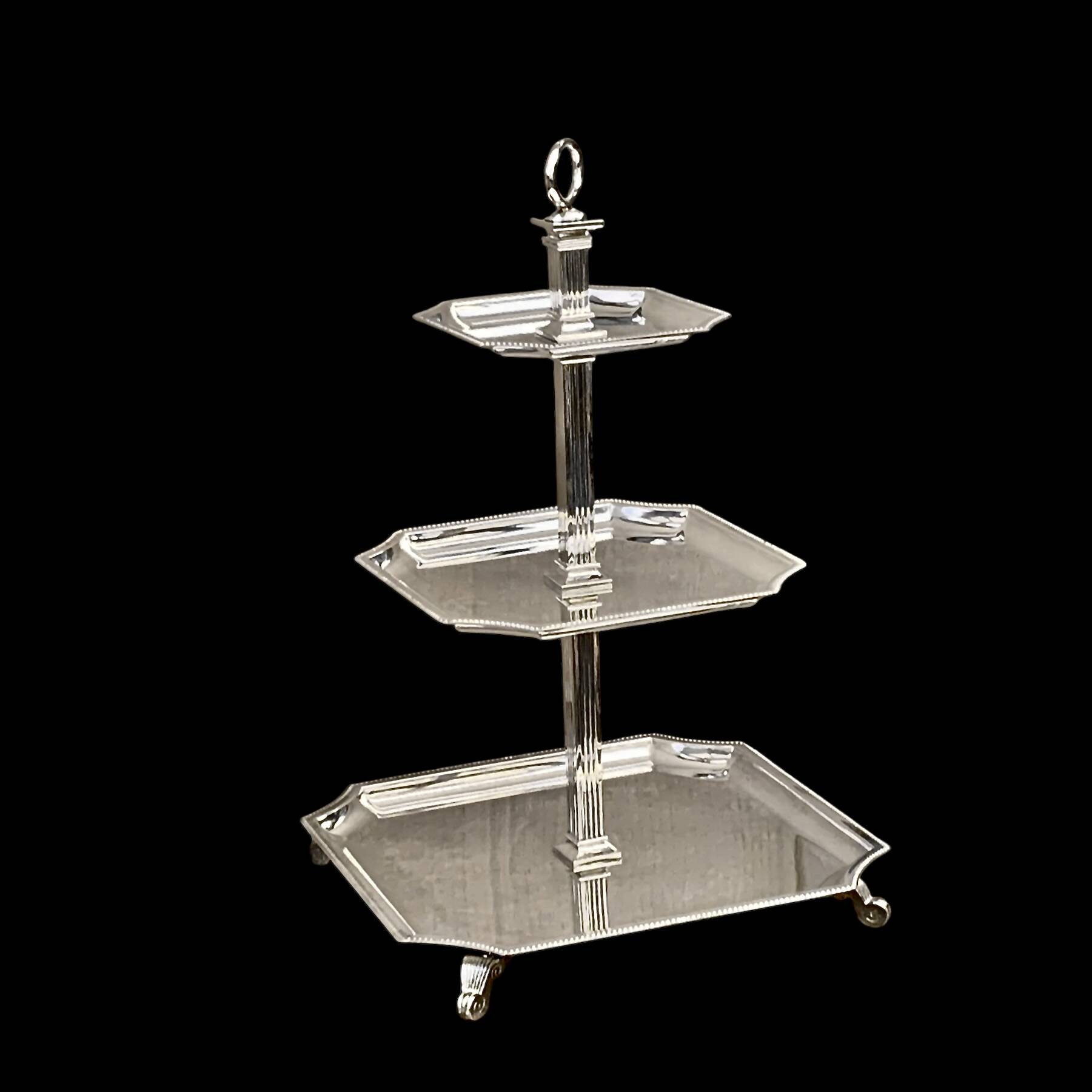 Serviteur muet à trois étages en métal argenté – élégance des années 1950